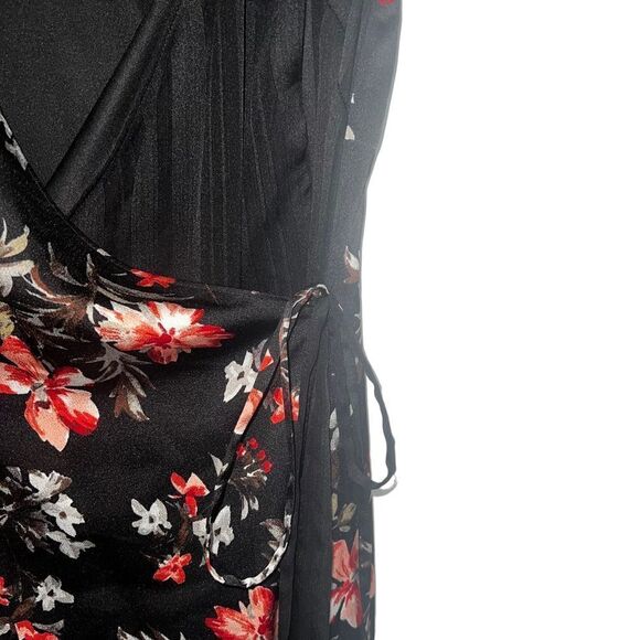 AVEC LES FILLES Floral Satin & Chiffon Midi Wrap Dress - Picture 8 of 14